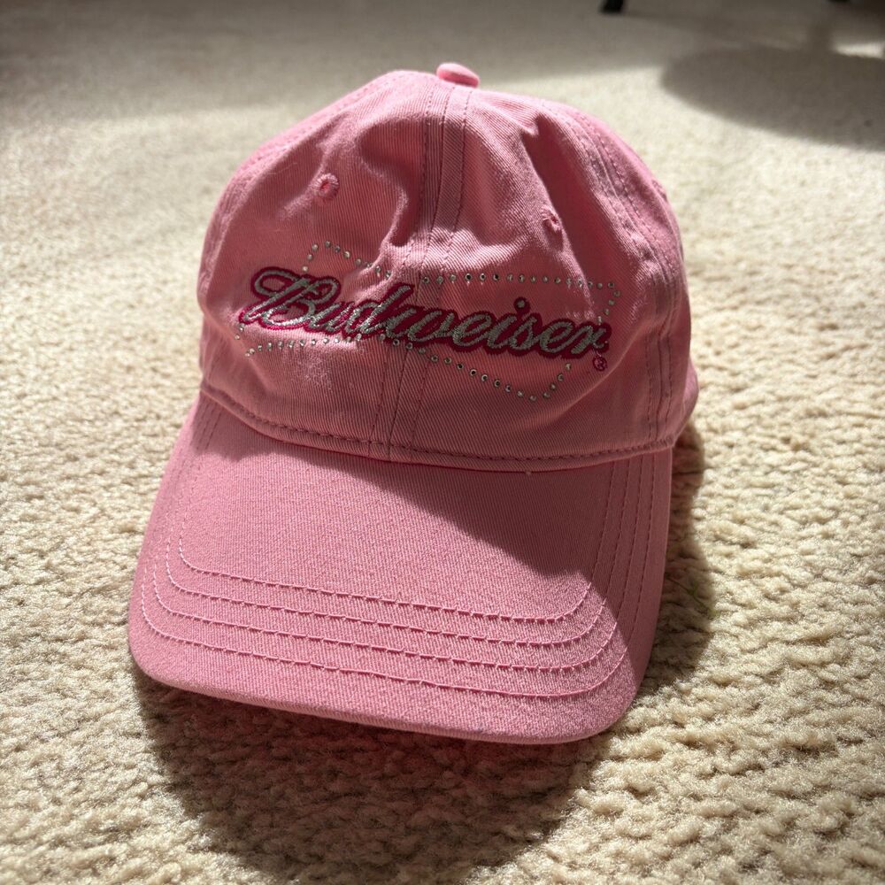 y2k vintage pink rhinestone barbie budweiser trucker-style baseball cap